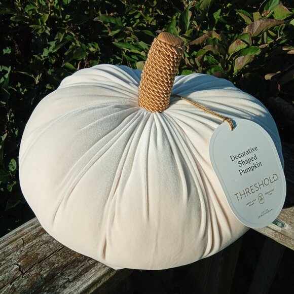 Big Fall Decor Pumpkins Cranberry and White /Cream Velvet Halloween - Picture 3 of 7